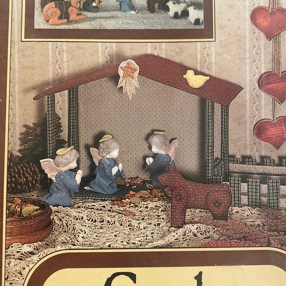 NEW Christmas Nativity Scene Crèche Pattern Folk Stable Fence Cow Angel Bird NEW